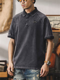 Male Retro Trendy Spliced Short Sleeve Polo Shirt