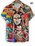 Men's Mona Lisa Cartoon Print Cuba Vintage Shirt