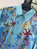 Male Trendy Starfish Shell Printing Lapel Shirt