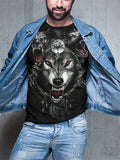 Men's Casual 3D Wolf Printing Short-sleeved Crewneck T-shirts