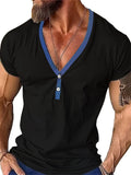 Male Contrast Color V-Neck Short Sleeve Shirts