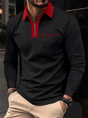 Men's Fall V Neck Long Sleeve Fitted Polo Shirt