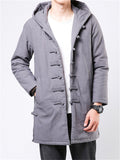 Men's Hooded Cotton Linen Mid-length Cotton Coats Solid Tang Suit