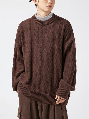 Male Simple Long Sleeve Cable Knitting Sweaters