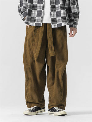 Men's Warm Corduroy Pants with Waistband for Autumn Winter