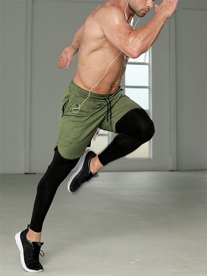 Men's Tight Fitness Wear Quick-drying Fake Two-piece Pants