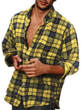 Spring Autumn Men's Leisure Long-sleeved Button Plaid Shirt