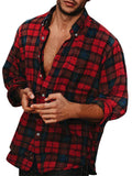 Spring Autumn Men's Leisure Long-sleeved Button Plaid Shirt