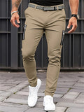 Men's Pure Color Tight Casual Pants with Zipper Decoration