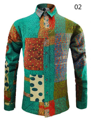 Men's Casual Long-sleeved Cotton Linen Printing Shirts