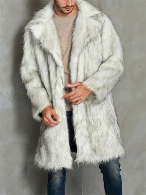 Fashion Faux Fox Fur Suit Collar Men's Mid-Length Coat