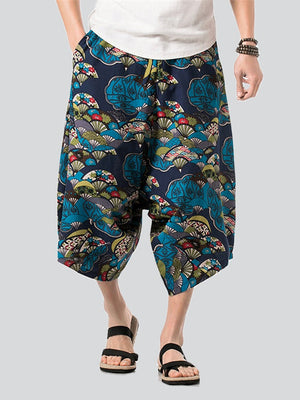 Men's Chinese Style Plus Size Printed Cropped Pants