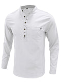 Men's Holiday Patch Pocket Long Sleeve Henry Cotton Linen Shirt