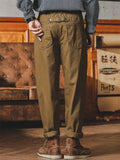 Vintage Mid-Rise Solid Color Tapered Pants for Men