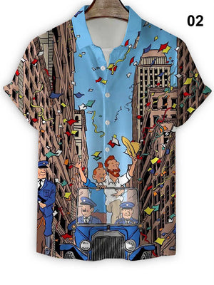 Men's Summer Street Cartoon Print Short Sleeve Shirt