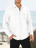 Lapel Double Pockets Casual Vacation Shirts for Male