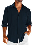 Men's Comfortable Cotton Linen Rolled Up Sleeve Beach Shirt