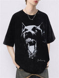 Men's Doberman Graphic Print Hip Hop Washed Shirts