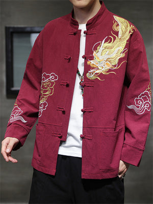 Vintage Chinese Style Dragon Embroideried Jacket for Men