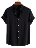 Comfy Natural Slub Cotton Upright Collar Short Sleeve Male Shirt