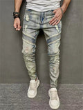 Men's Blue Ripped Elastic Slim Fit Casual Jeans