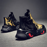 Men's Gold Leaf Embroidery Red Eye High-Top Sneakers