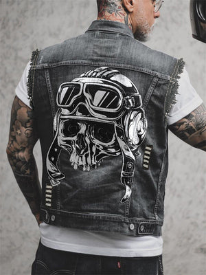 Men's Street Cool Skull Print Motorcycle Vest