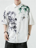 Chinese Landscape Ink Painting Vintage Shirt for Men