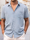 Men's Casual Embroidery Short Sleeve Lapel Breathable Shirt