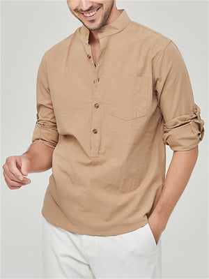 Male Casual Loose Fit Pocket Henley Shirts