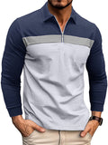 Men's Fitted Lapel Color Block Polo Shirt for Autumn