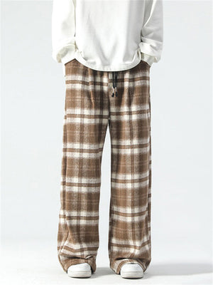 Male Casual Popular Elastic Waist Plaid Pants