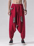 Chinese Style Men's Patchwork Harem Pants with Decorative Belt