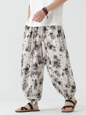 Retro Print Loose Ankle Tied Lantern Pants for Men