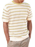 Men's Vacation Stripe Round Neck Knitted Short Sleeve Sweater Shirt