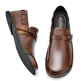 Men's Genuine Leather Buckle Non-Slip Flat Shoes