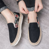 Men's Side Floral Print Patchwork Fisherman Canvas Shoes