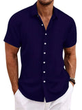 Men's Striped Texture Cotton Linen Short Sleeve Shirt