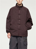 Men's Frog Button Plaid Jacket Long Sleeve Coat