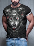 Men's Casual 3D Wolf Printing Short-sleeved Crewneck T-shirts