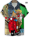 Men's Summer Street Cartoon Print Short Sleeve Shirt
