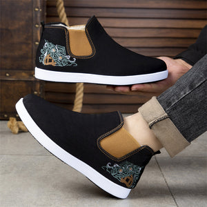 Men's Slip On Embroidered Faux Fur Lined Boots