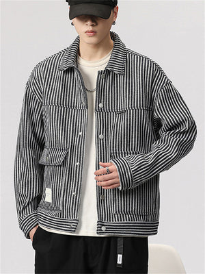 Men's Cool Korean Style Striped Casual Jacket