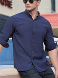 Simple Turn-Down Collar Button Up Long Sleeve Shirt for Men