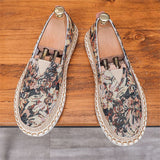 Vintage Floral Leaf Print Slip-On Flat Canvas Shoes for Men