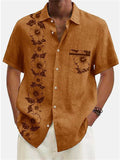 Men's Leisure Linen Printed Button Down Aloha Shirt