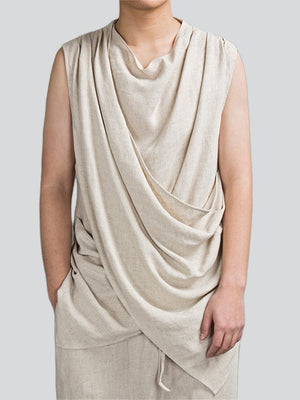 Men's Buddhism Plain Linen Summer Sleeveless Shirt