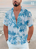 Summer Short Sleeve Lapel Leaf Print Men's Vacation Shirts