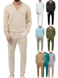 Male Leisure Waffle Long-sleeved Tops Trousers Two-piece Set