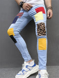 Male Light Blue Skinny Multicolored Patch Jeans